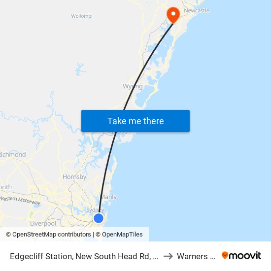 Edgecliff Station, New South Head Rd, Stand P to Warners Bay map