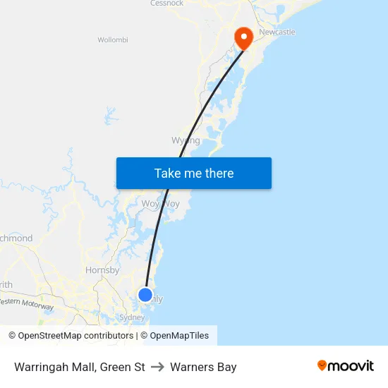 Warringah Mall, Green St to Warners Bay map