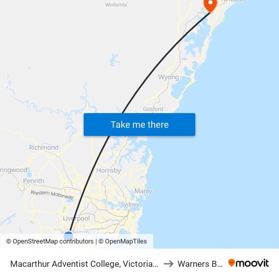 Macarthur Adventist College, Victoria Rd to Warners Bay map