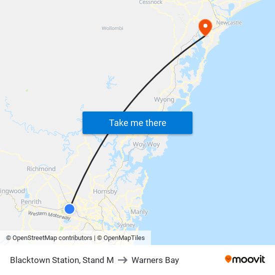 Blacktown Station, Stand M to Warners Bay map