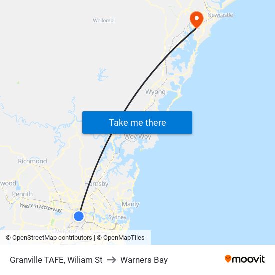 Granville TAFE, Wiliam St to Warners Bay map