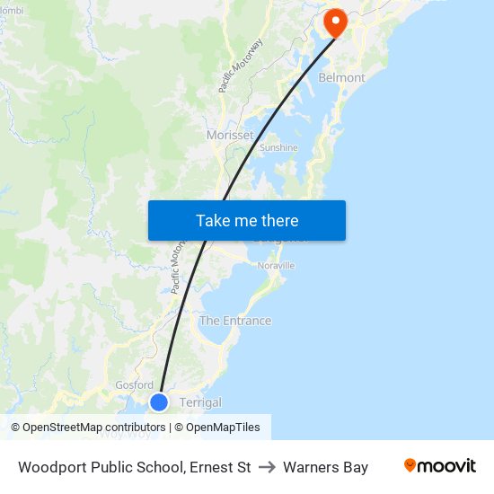 Woodport Public School, Ernest St to Warners Bay map