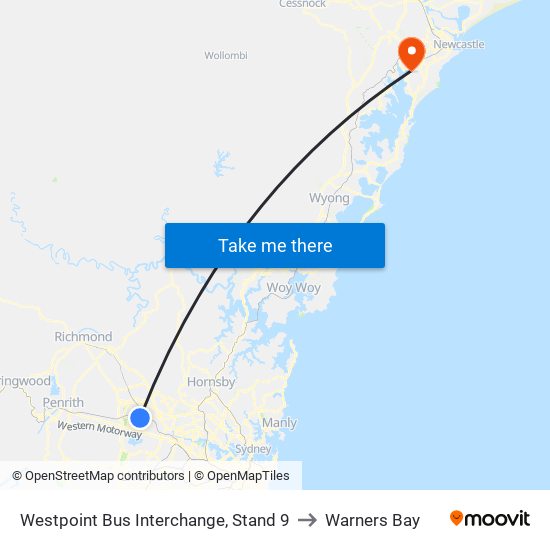 Westpoint Bus Interchange, Stand 9 to Warners Bay map