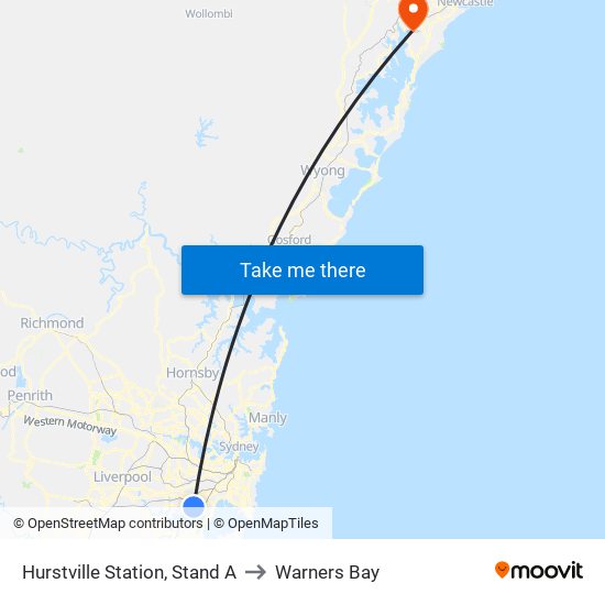Hurstville Station, Stand A to Warners Bay map