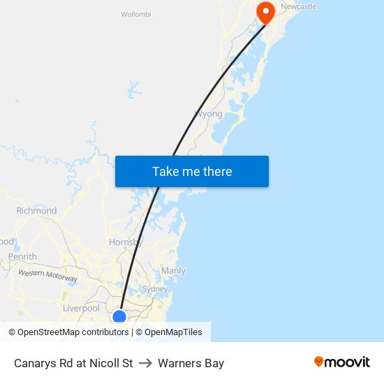 Canarys Rd at Nicoll St to Warners Bay map