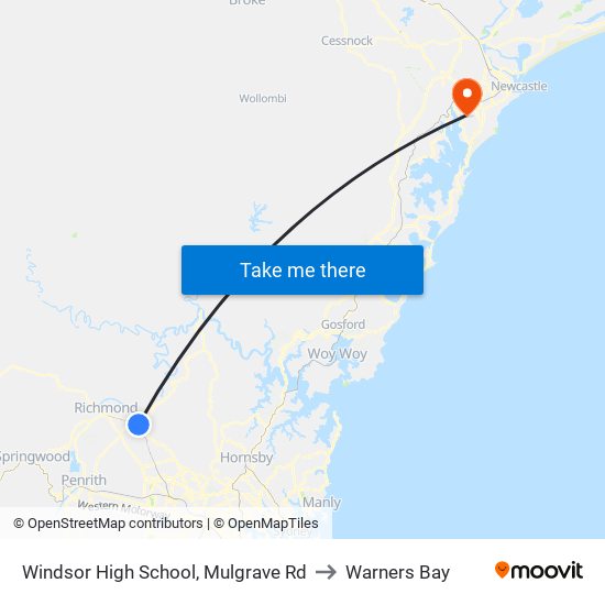 Windsor High School, Mulgrave Rd to Warners Bay map