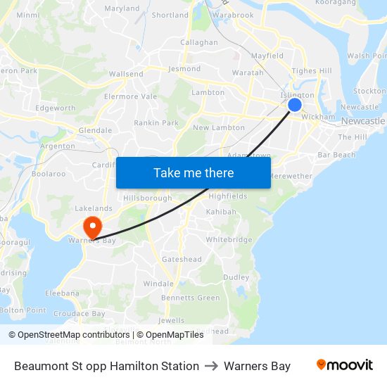 Beaumont St opp Hamilton Station to Warners Bay map