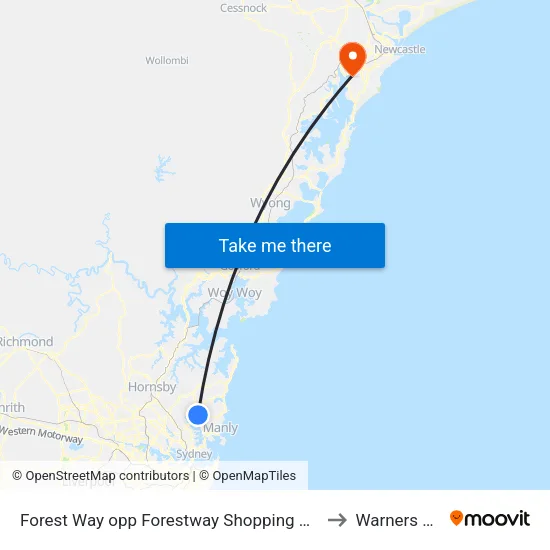 Forest Way opp Forestway Shopping Centre to Warners Bay map