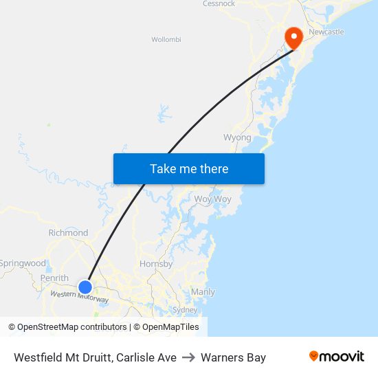 Westfield Mt Druitt, Carlisle Ave to Warners Bay map