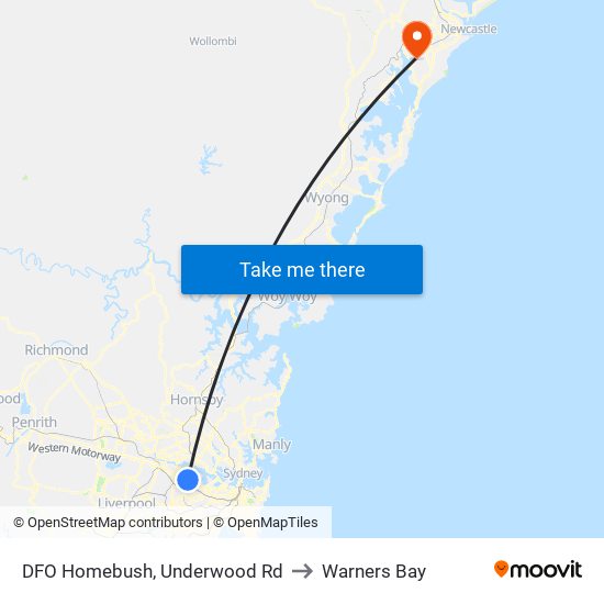 DFO Homebush, Underwood Rd to Warners Bay map