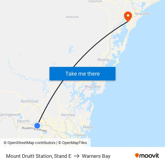 Mount Druitt Station, Stand E to Warners Bay map
