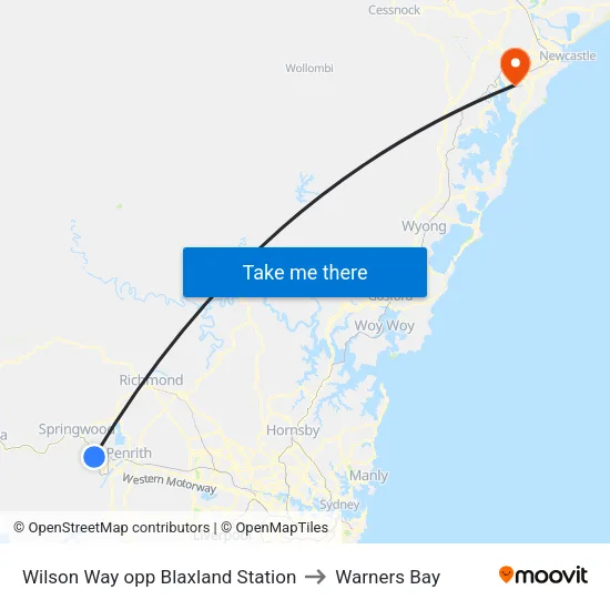 Wilson Way opp Blaxland Station to Warners Bay map