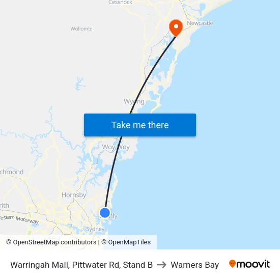 Warringah Mall, Pittwater Rd, Stand B to Warners Bay map