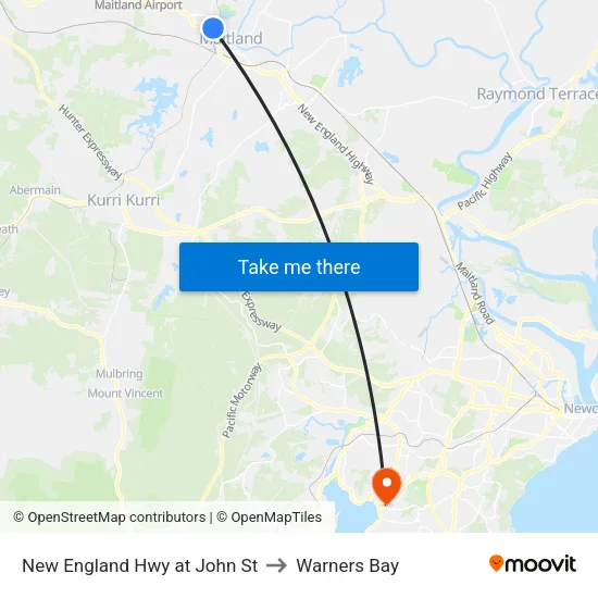 New England Hwy at John St to Warners Bay map