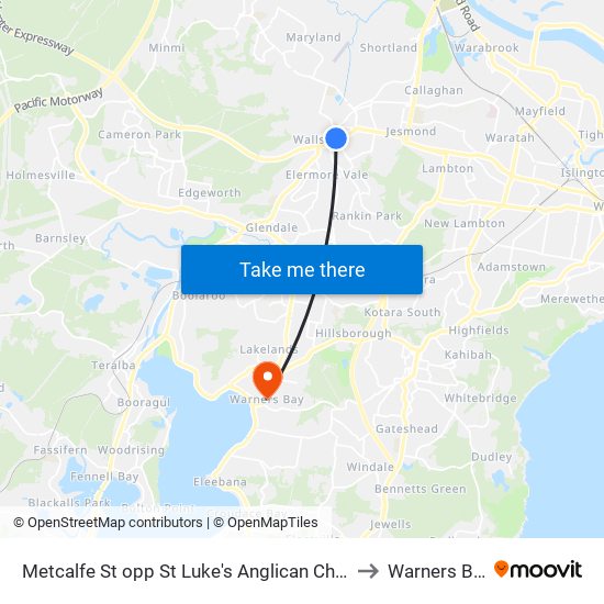 Metcalfe St opp St Luke's Anglican Church to Warners Bay map