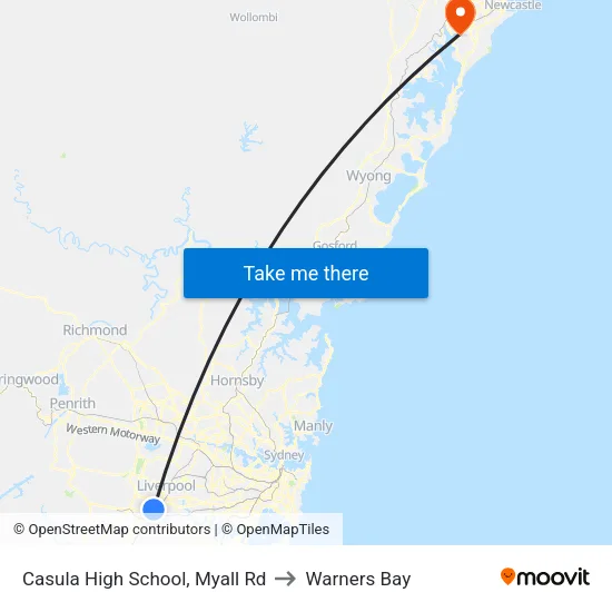 Casula High School, Myall Rd to Warners Bay map