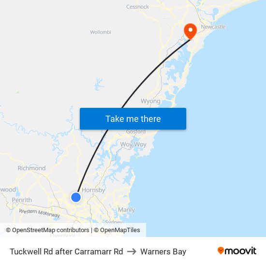 Tuckwell Rd after Carramarr Rd to Warners Bay map