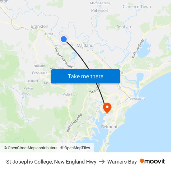 St Joseph's College, New England Hwy to Warners Bay map