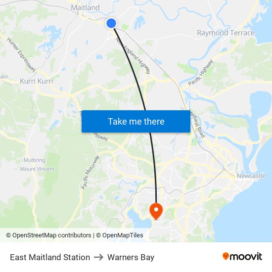 East Maitland Station to Warners Bay map