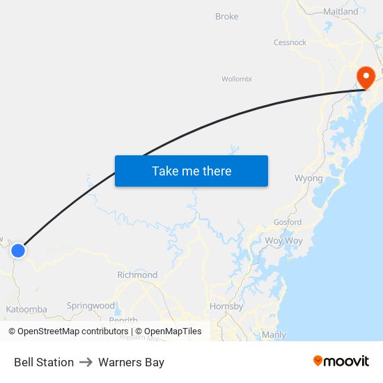 Bell Station to Warners Bay map