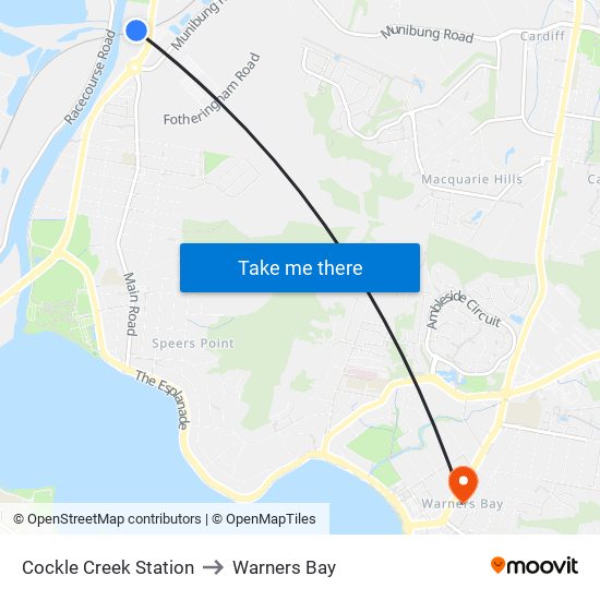 Cockle Creek Station to Warners Bay map