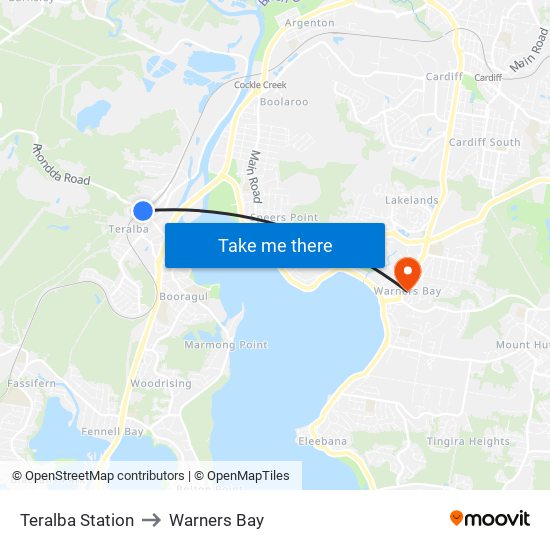 Teralba Station to Warners Bay map