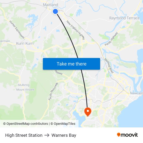 High Street Station to Warners Bay map