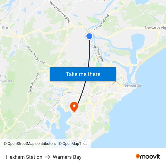 Hexham Station to Warners Bay map