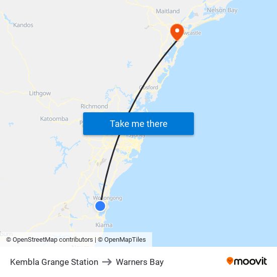 Kembla Grange Station to Warners Bay map