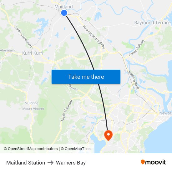 Maitland Station to Warners Bay map