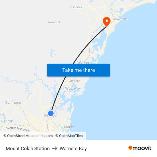Mount Colah Station to Warners Bay map
