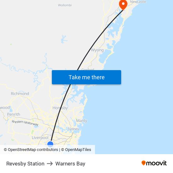 Revesby Station to Warners Bay map