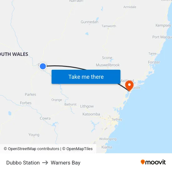 Dubbo Station to Warners Bay map