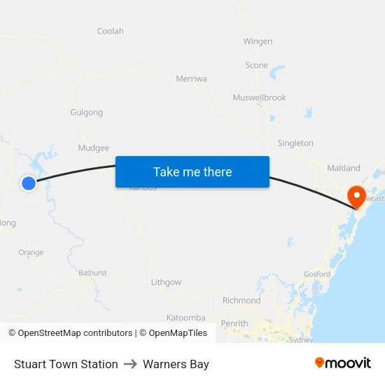 Stuart Town Station to Warners Bay map
