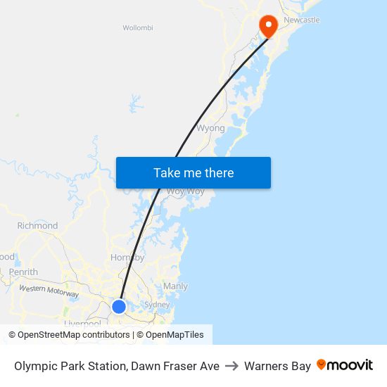 Olympic Park Station, Dawn Fraser Ave to Warners Bay map