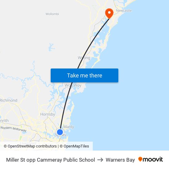 Miller St opp Cammeray Public School to Warners Bay map