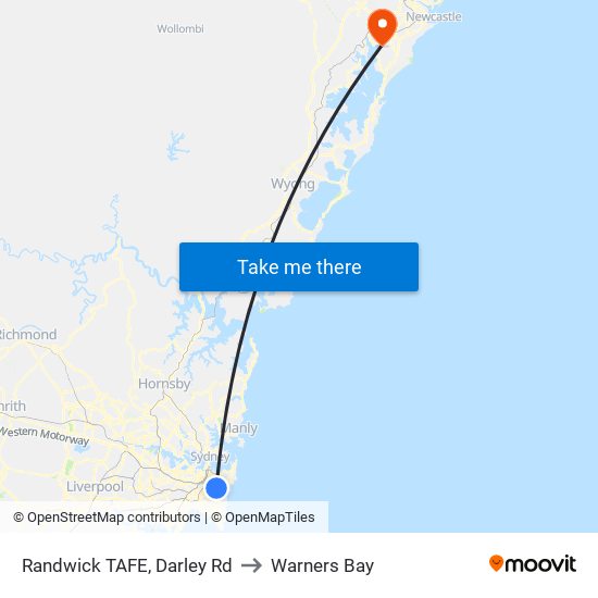 Randwick TAFE, Darley Rd to Warners Bay map