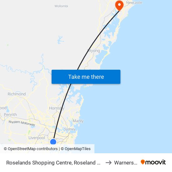 Roselands Shopping Centre, Roseland Ave, Stand A to Warners Bay map
