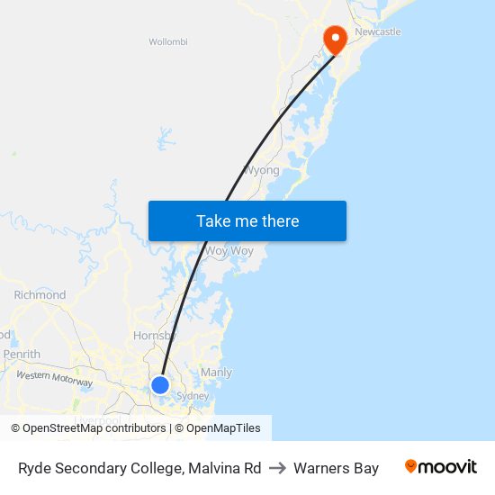 Ryde Secondary College, Malvina Rd to Warners Bay map