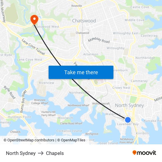 North Sydney to Chapels map