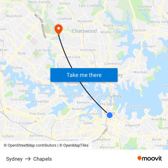 Sydney to Chapels map