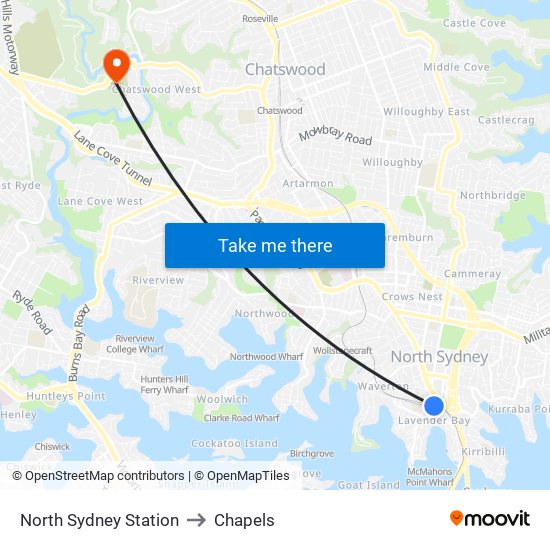 North Sydney Station to Chapels map
