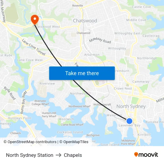 North Sydney Station to Chapels map