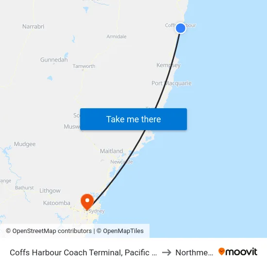 Coffs Harbour Coach Terminal, Pacific Hwy to Northmead map