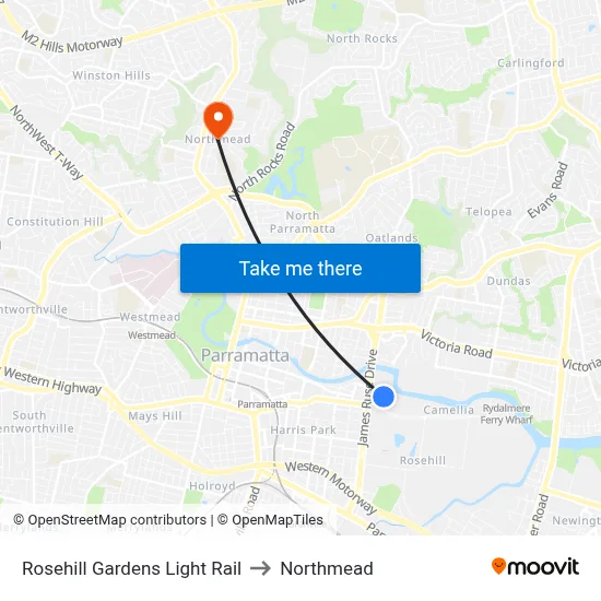 Rosehill Gardens Light Rail to Northmead map