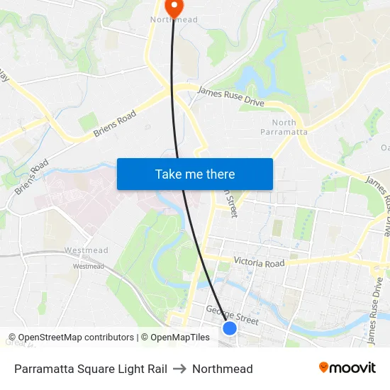 Parramatta Square Light Rail to Northmead map