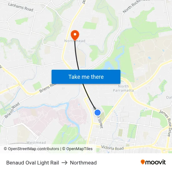 Benaud Oval Light Rail to Northmead map