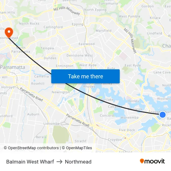 Balmain West Wharf to Northmead map