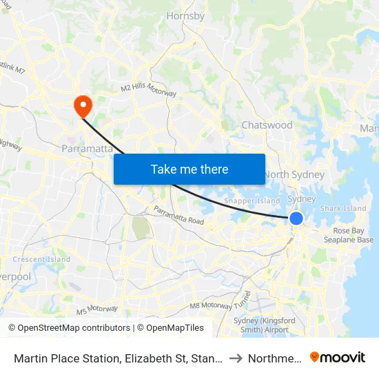Martin Place Station, Elizabeth St, Stand G to Northmead map