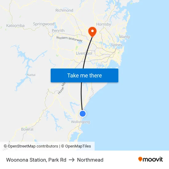 Woonona Station, Park Rd to Northmead map